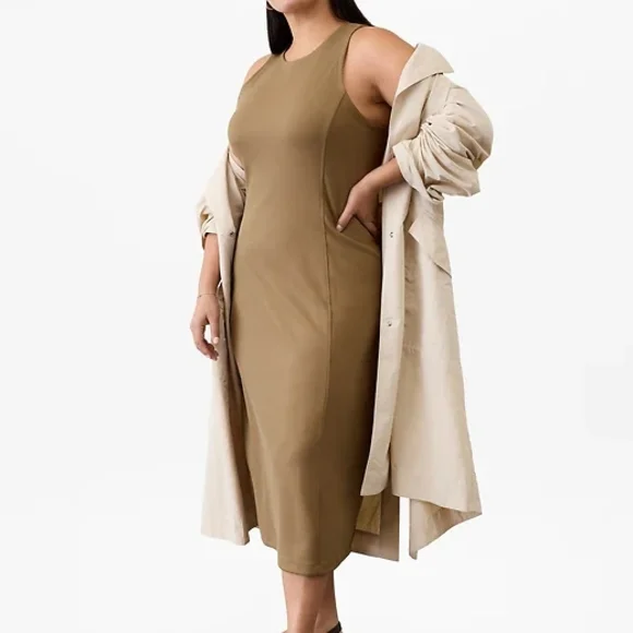 ✨️ NWT Athleta Seasoft Tan Rib Midi Tank Dress Small Tall - Picture 1 of 8